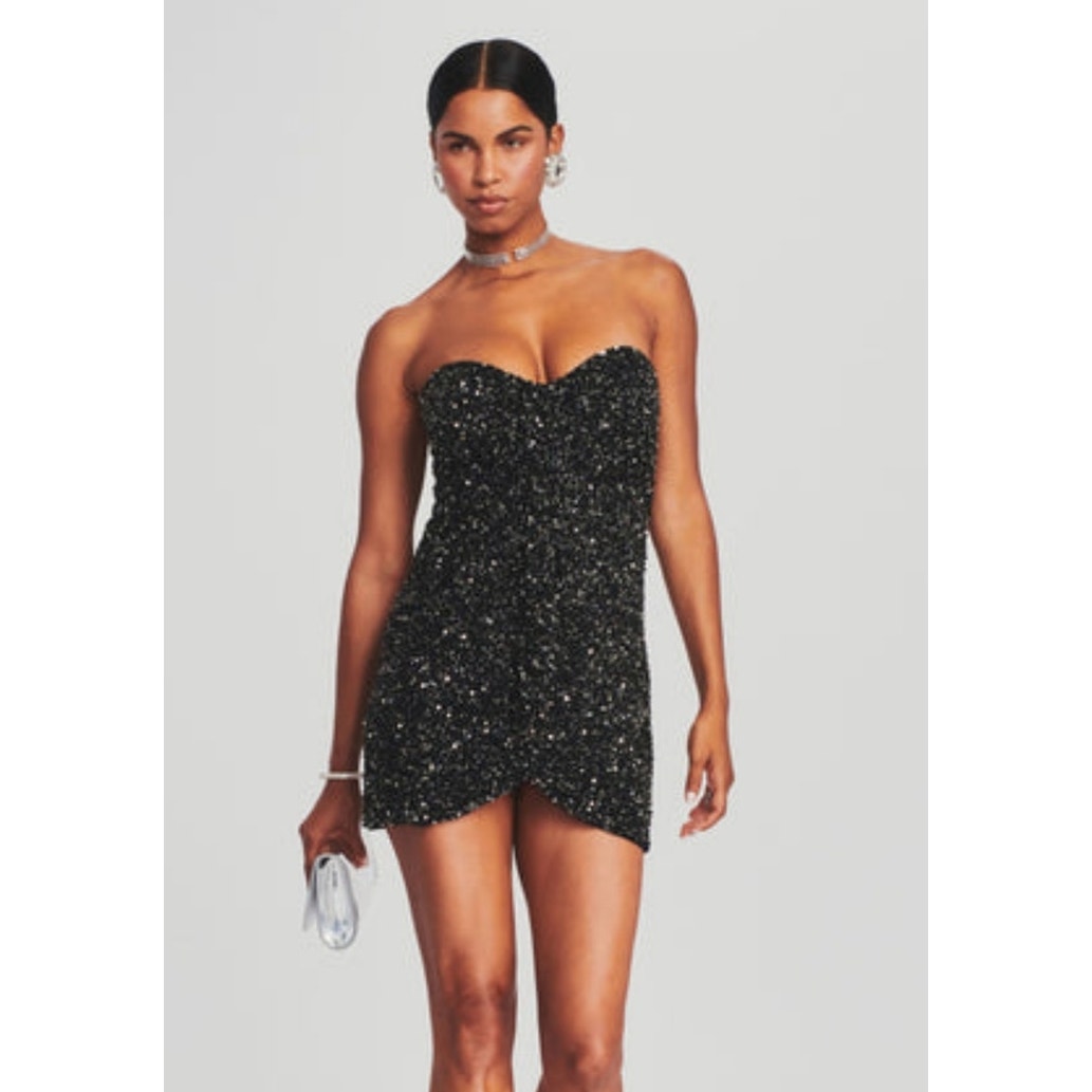 Retrofete Hannah Sequin Dress Black Size Xs Strapless Mini